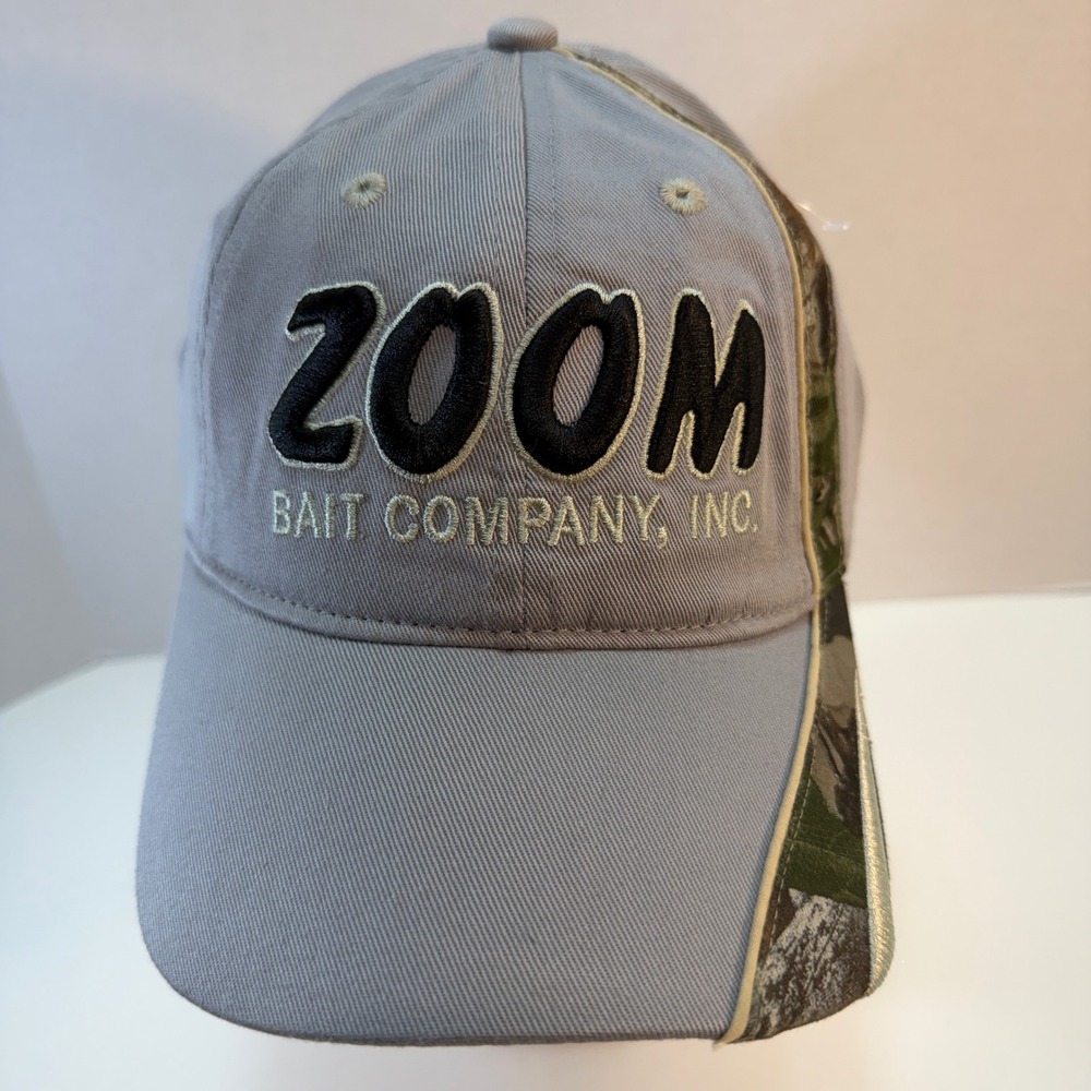 Zoom Bait Company Adjustable Baseball Cap Mens OS Gray Camo Fishing Hat NEW